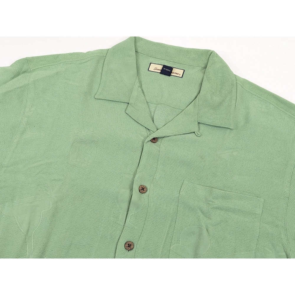 Tommy Bahama Hawaiian Mens LG Silk‎ Ghost Print Pina Colada Pineapple Green Camp